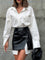 Leona Solid Shirt & Faux Leather Mini Skirt Set - White