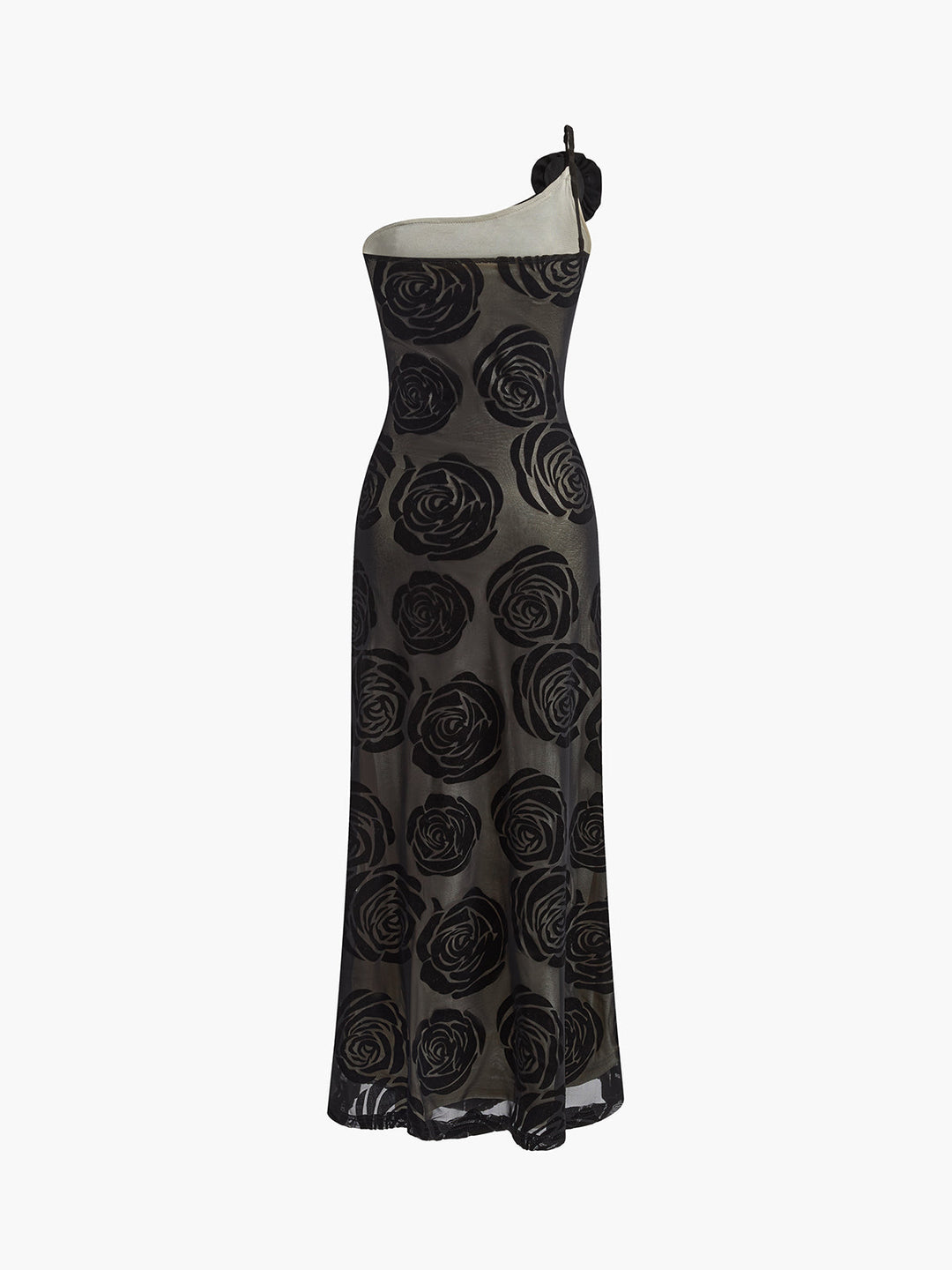 Sophia Black Jacquard Asymmetrical Gown