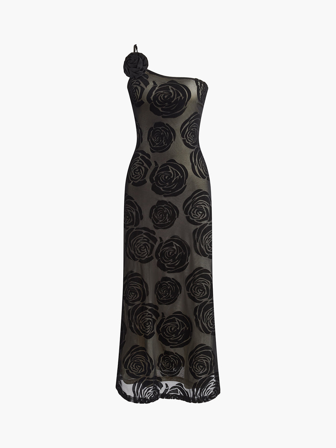 Sophia Black Jacquard Asymmetrical Gown