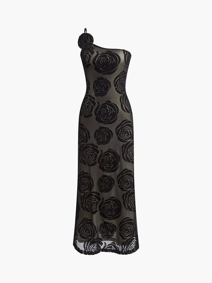 Sophia Black Jacquard Asymmetrical Gown