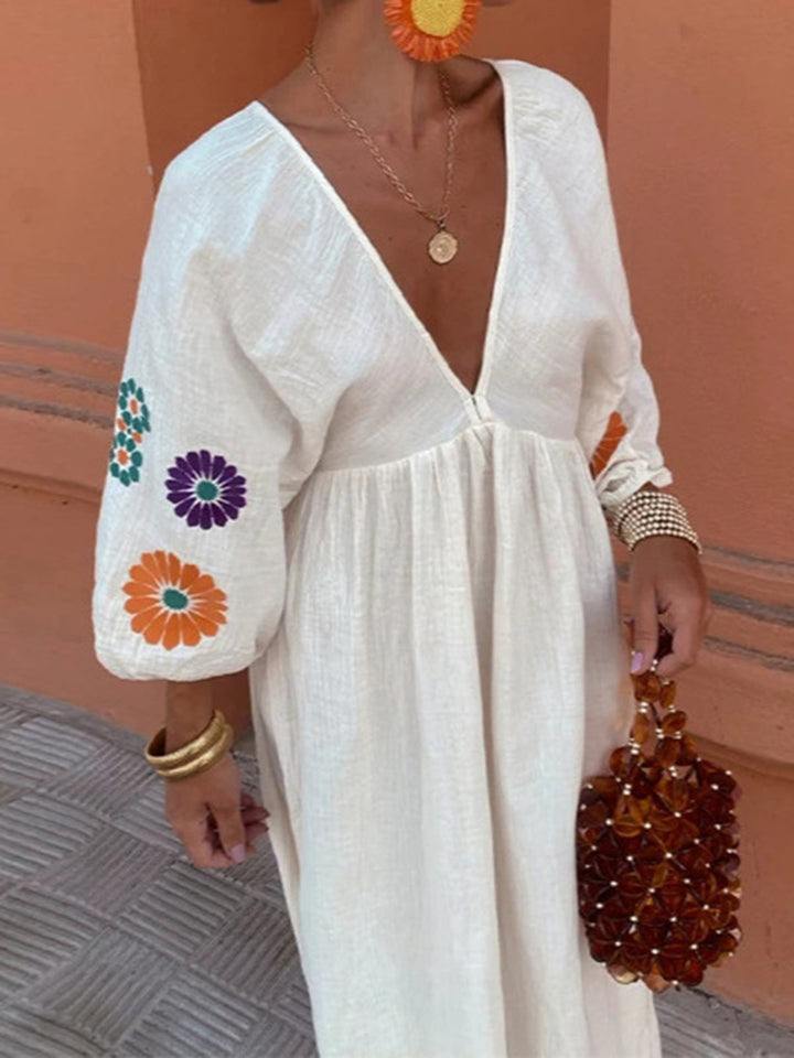 Elara Embroidered Backless Maxi Dress