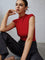 Sophia Mock Neck Cap Sleeve Tee - Red