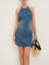 Elara Tie Neck Backless Denim Dress - Blue