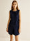Ella Crew Neck Sleeveless Denim Dress - Navy