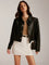 Emilia Metal Button Faux Leather Jacket - Black