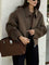 Victoria Plain Zipper Tweed Jacket - Dark Brown