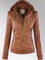 Mia Leather Detachable Hood Jacket - Brown