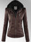 Mia Leather Detachable Hood Jacket - Darkbrown