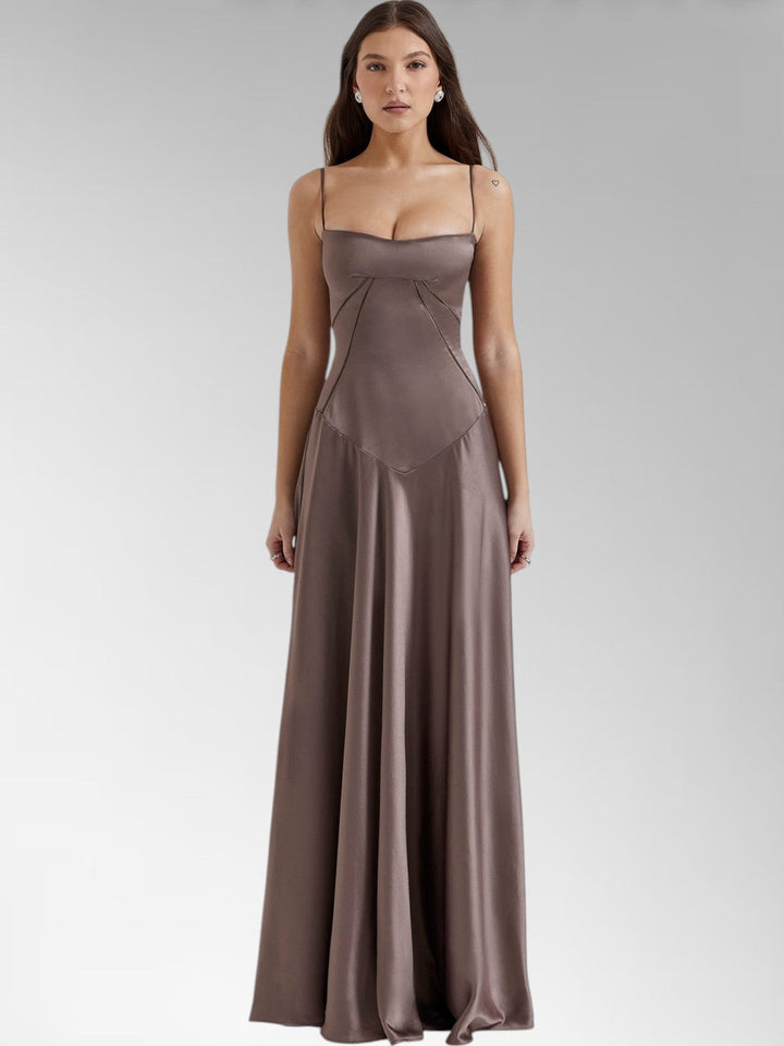 Anabel Pink Satin Lace-Up Evening Gown