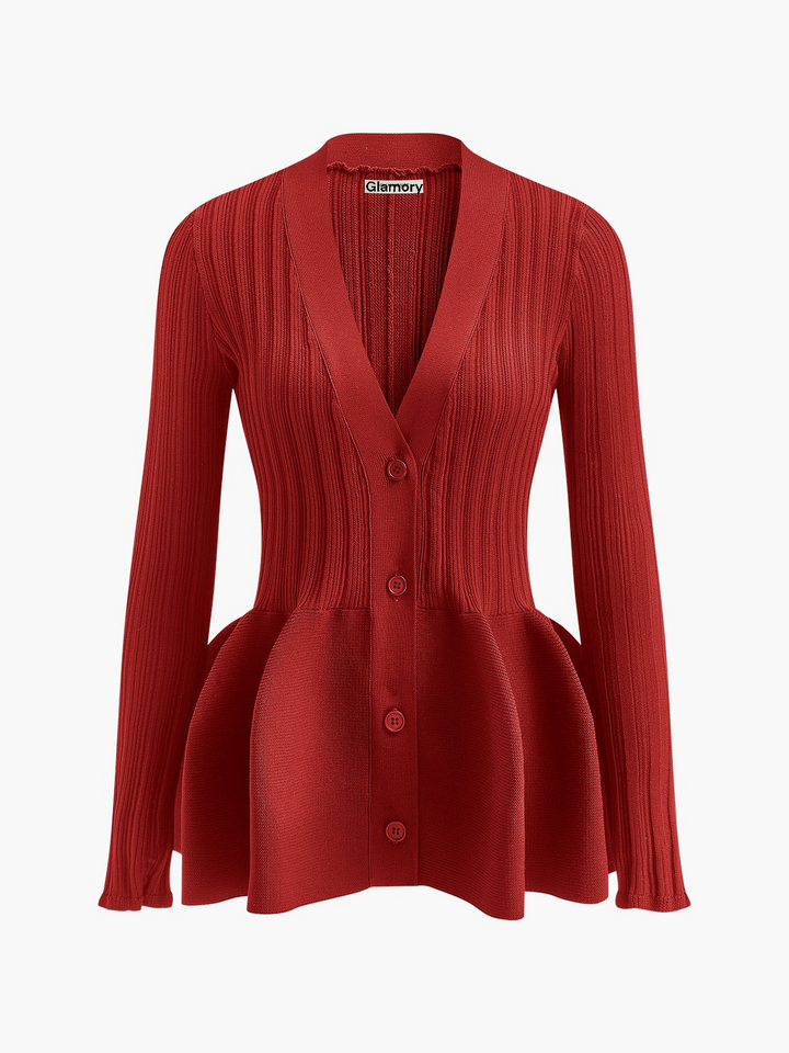 Elisa V-Neck Ruffle Button Cardigan