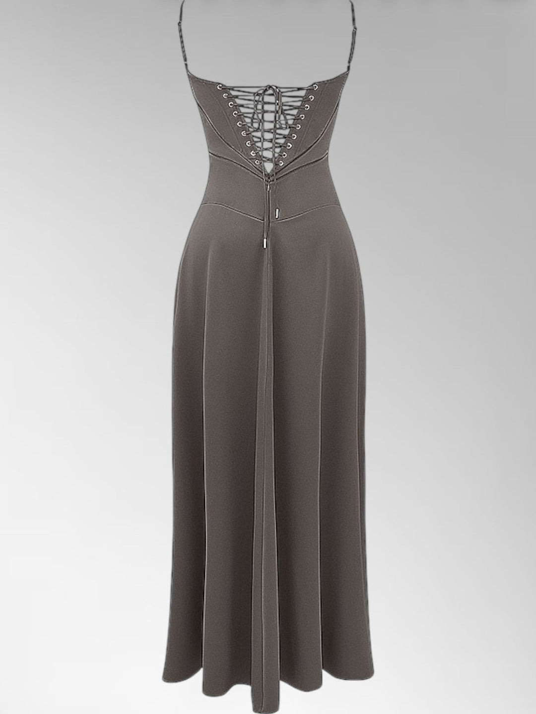 Anabel Brown Satin Lace-Up Evening Gown
