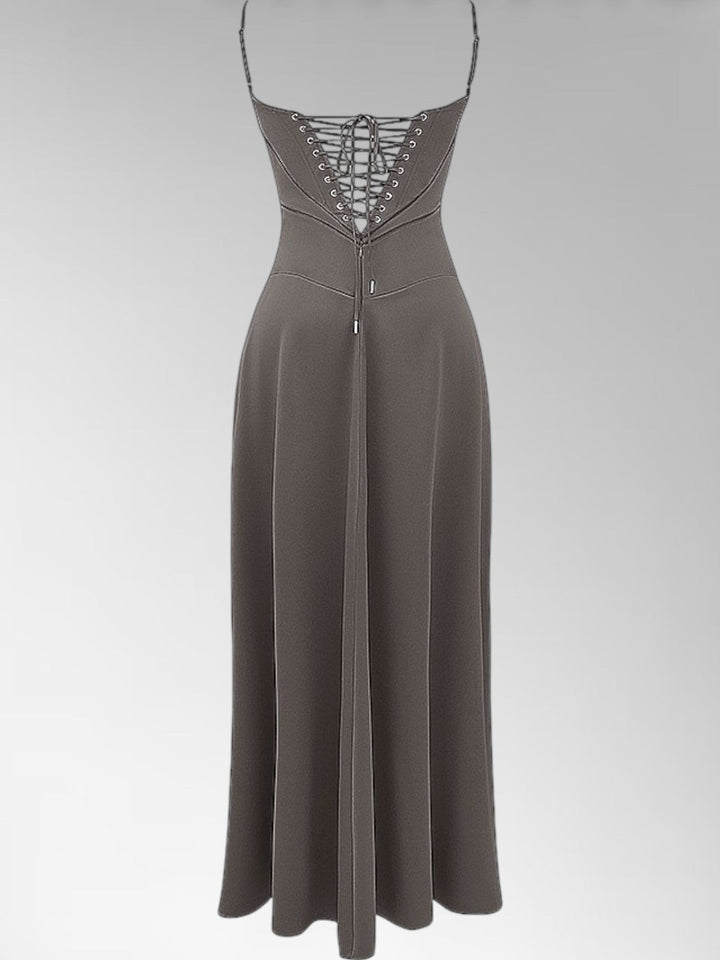 Anabel Brown Satin Lace-Up Evening Gown