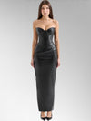 Alisa Black Strapless Leather Midi Dress