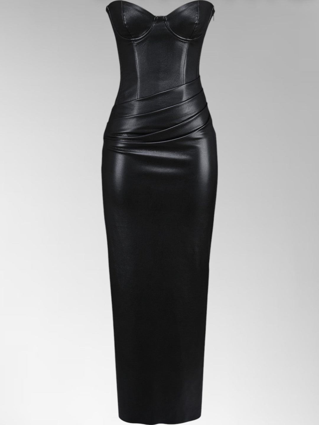 Alisa Black Strapless Leather Midi Dress