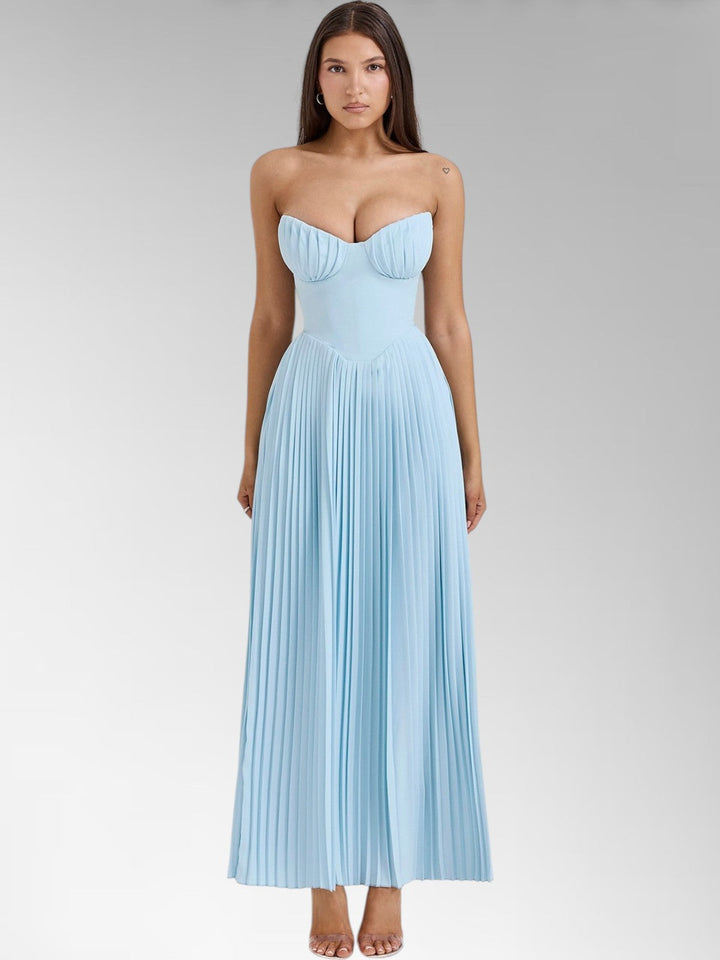 Zina Skyblue Pleated Maxi Dress