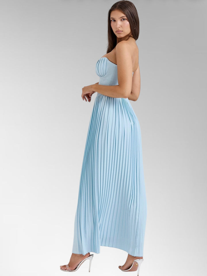 Zina Skyblue Pleated Maxi Dress