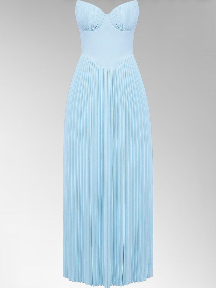Zina Skyblue Pleated Maxi Dress