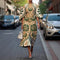 Zoraida - Stylish Batwing Sleeve Long Dress - Beige Green