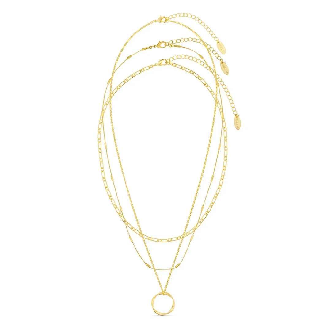 Open Circle Three Row Necklace | Gold 18k