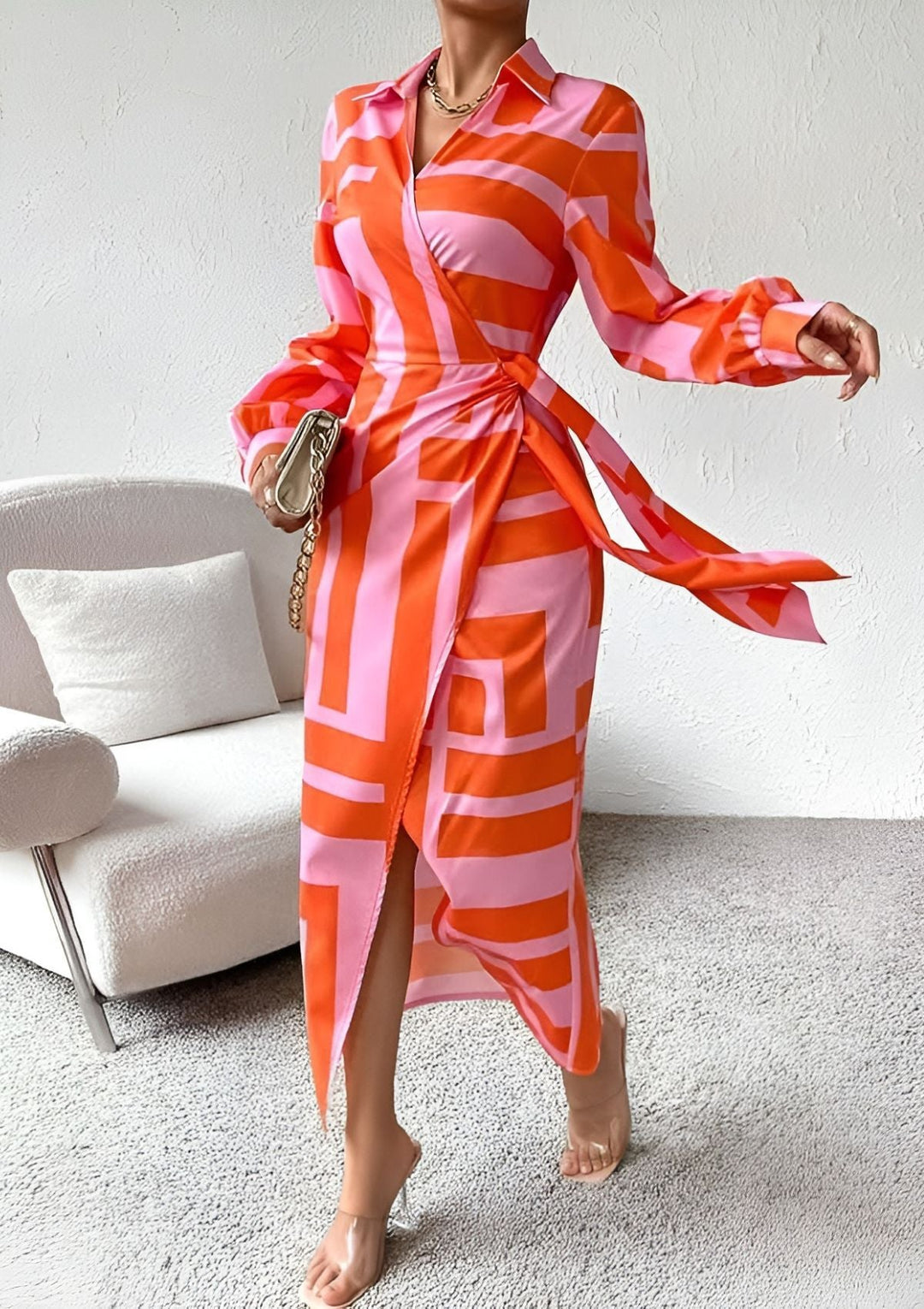 Olivia - Printed Waist-Cinching Shirt Dress