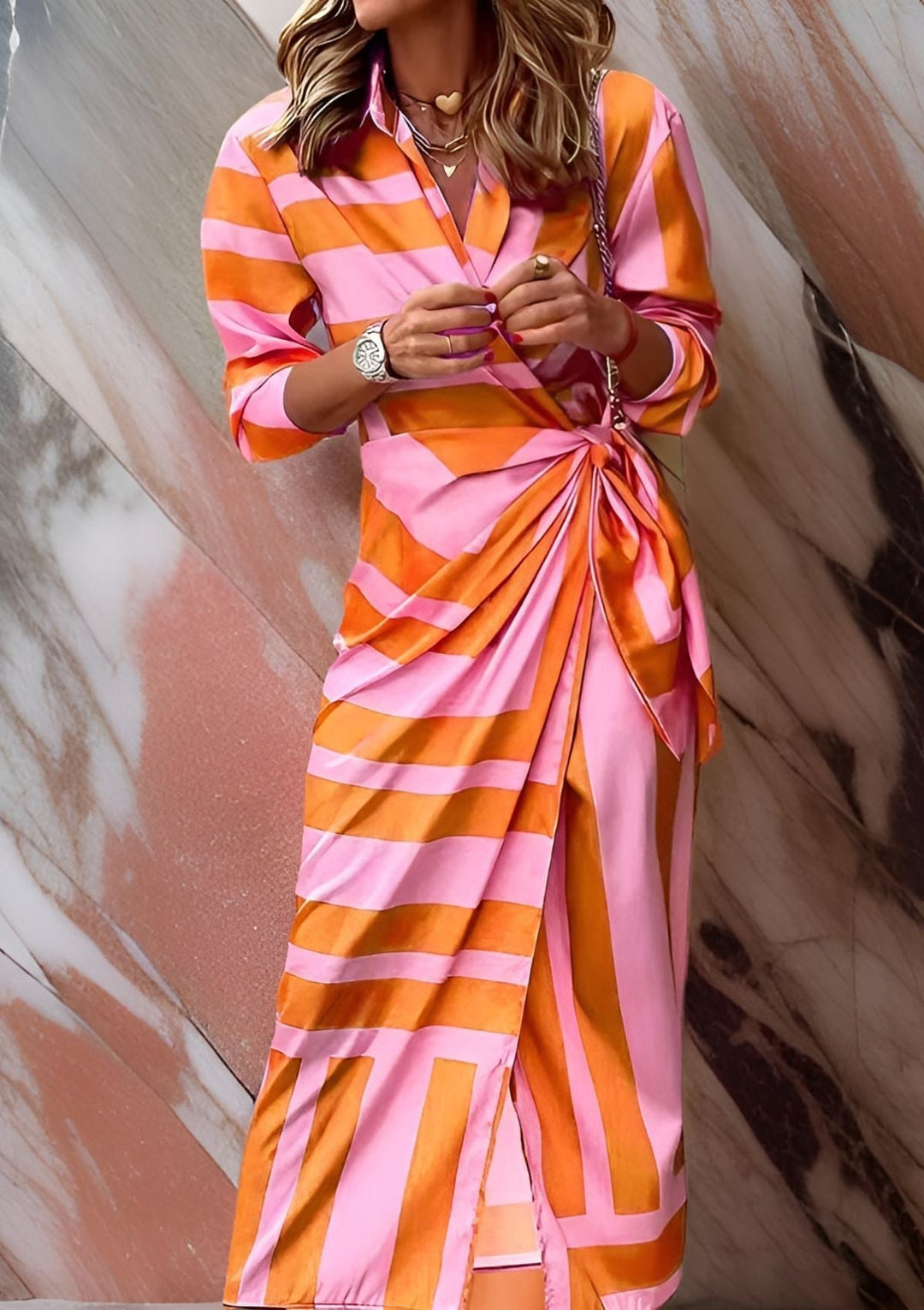 Olivia - Printed Waist-Cinching Shirt Dress
