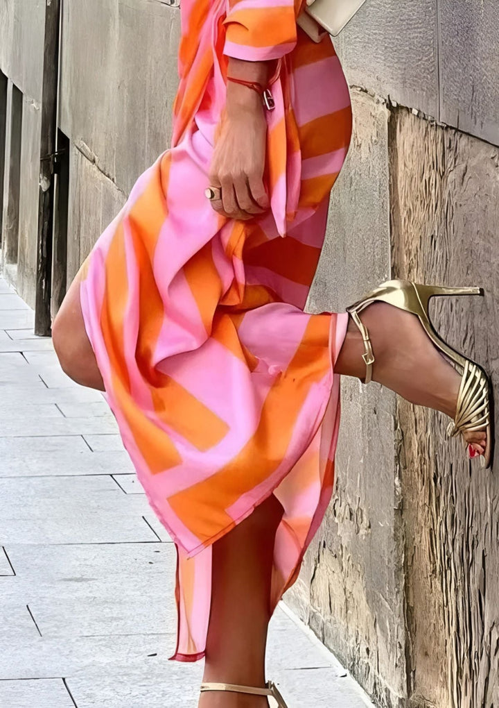 Olivia - Printed Waist-Cinching Shirt Dress
