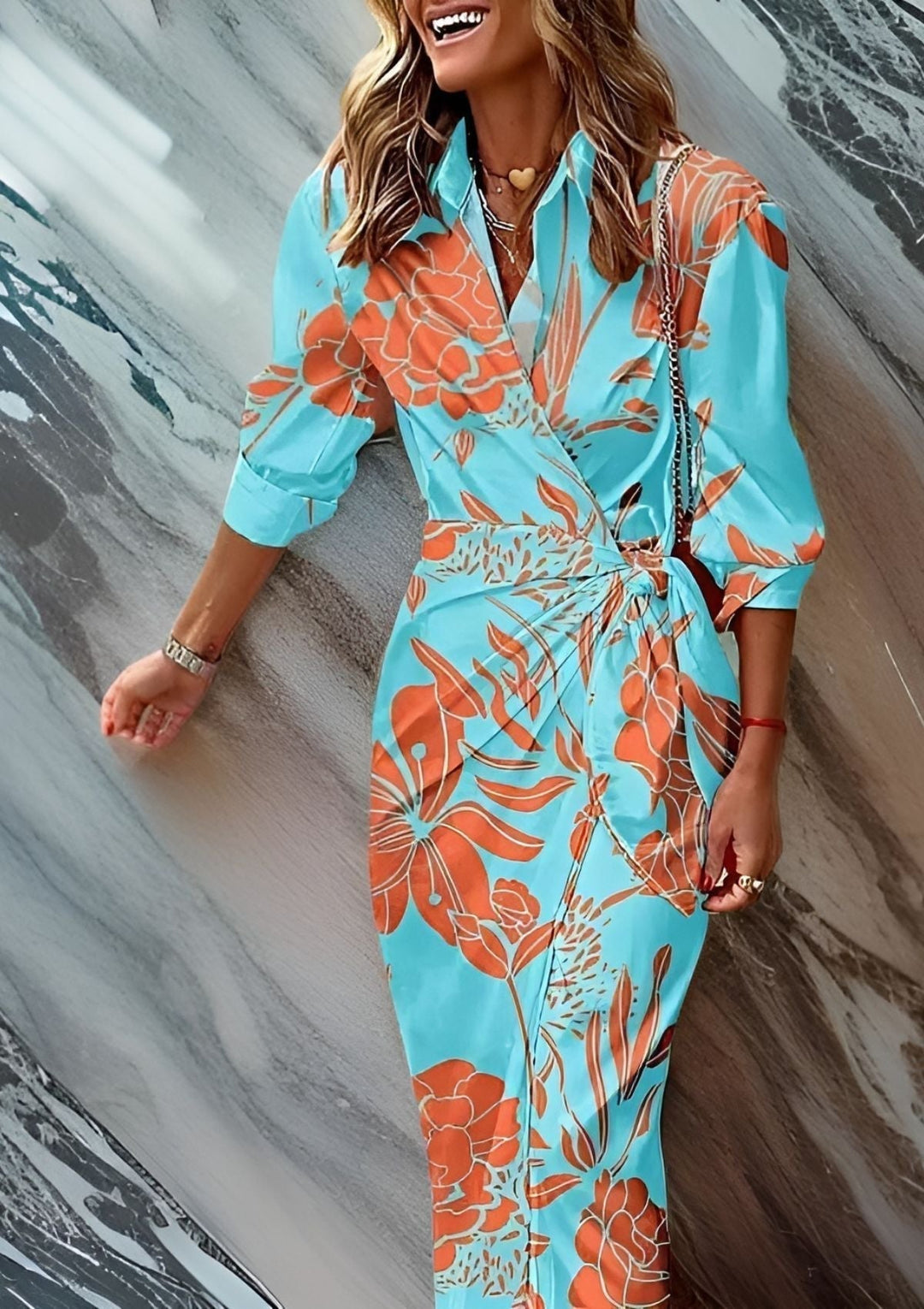Olivia - Printed Waist-Cinching Shirt Dress