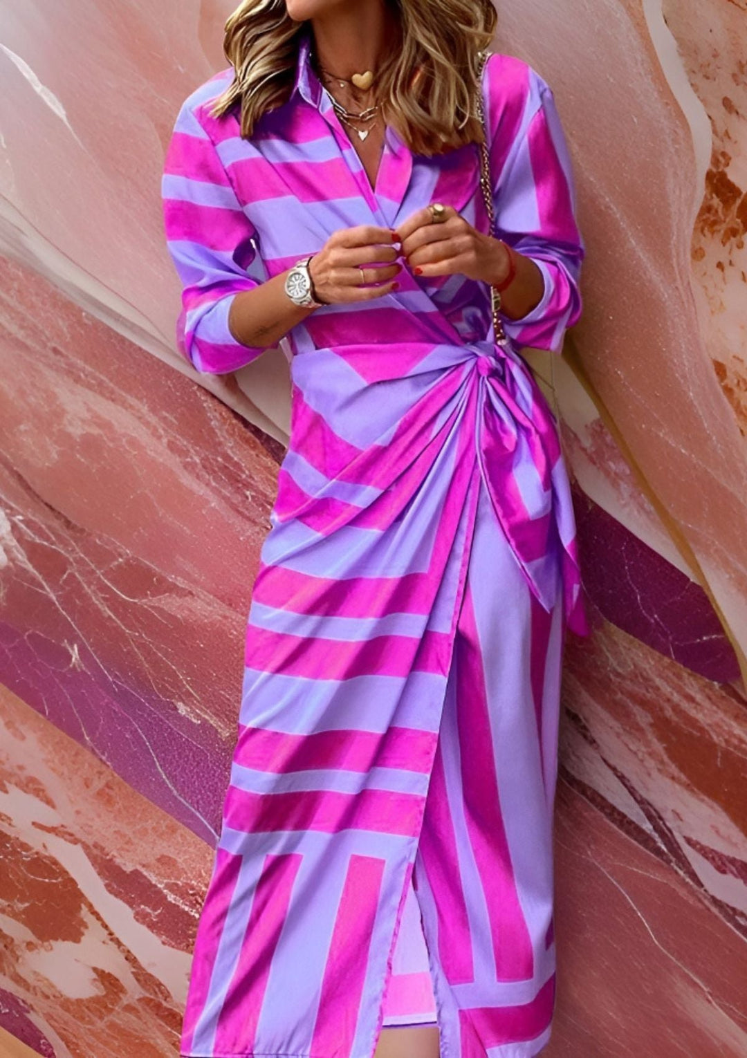 Olivia - Printed Waist-Cinching Shirt Dress