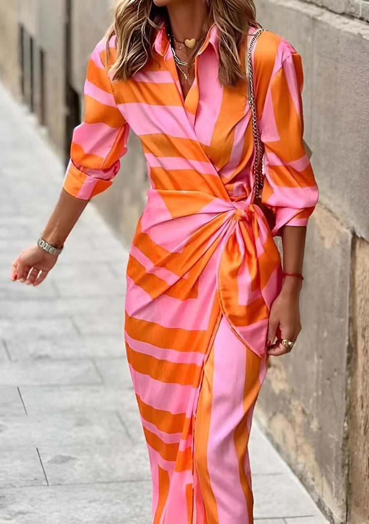 Olivia - Printed Waist-Cinching Shirt Dress