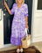 Luna - Elegant Floral V-Neck Dress - Purple