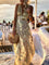 Amy | Elegant Floral Maxi Dress - Gold