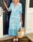 Luna - Elegant Floral V-Neck Dress - Light blue