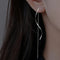 Long Earrings with Wave Design - Silver