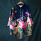 Hannah - Floral Print Cotton Linen Blouse - Blue