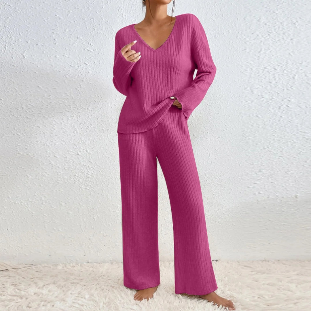 Stella - V-Neck Ribbed Knit Lounge Set