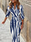 Clarissa | Striped Midi Shirt Dress - Dark Blue & White