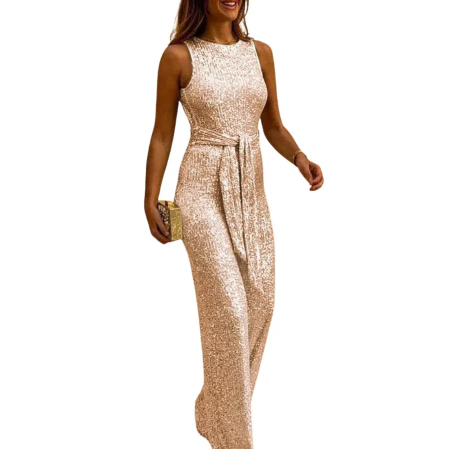 Jennifer - Backless Glitter Jumpsuit with Waistband