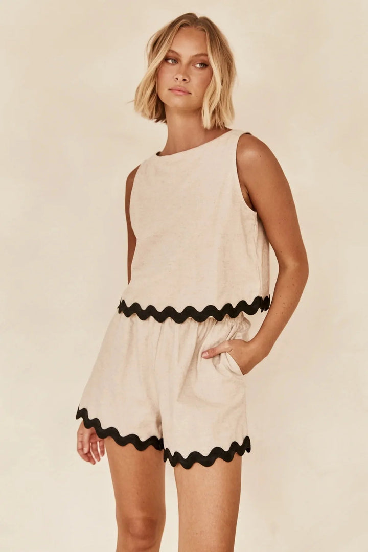 Avery - Women Coastal Breeze Scalloped Tank and Shorts Set