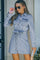 Button Down Collared Neck Belted Denim Dress - Light Blue