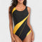 Sporty One-Piece Swimsuit with Back Cut-Out - Yellow