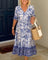 Luna - Elegant Floral V-Neck Dress - Blue (Almost sold out)