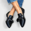 Zinnia – Black Loafers with Snake Skin Pattern and Bow Detail