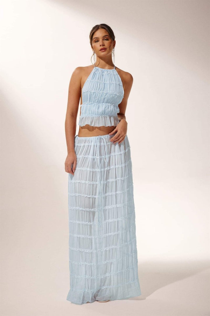 Dacia - Pleated Backless Two-Piece Halter Set