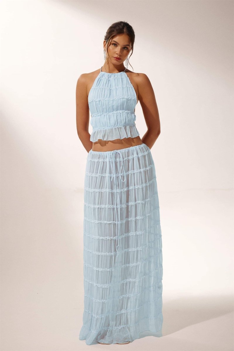 Dacia - Pleated Backless Two-Piece Halter Set