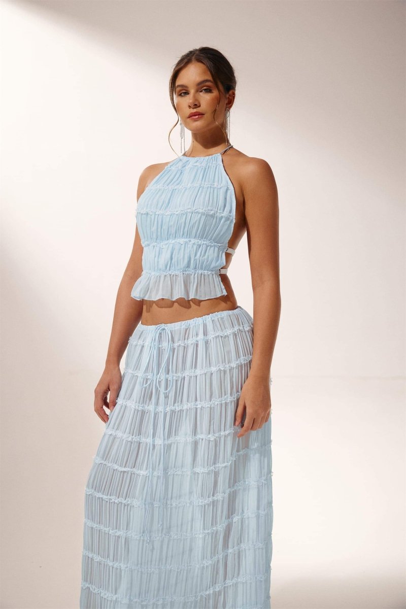 Dacia - Pleated Backless Two-Piece Halter Set