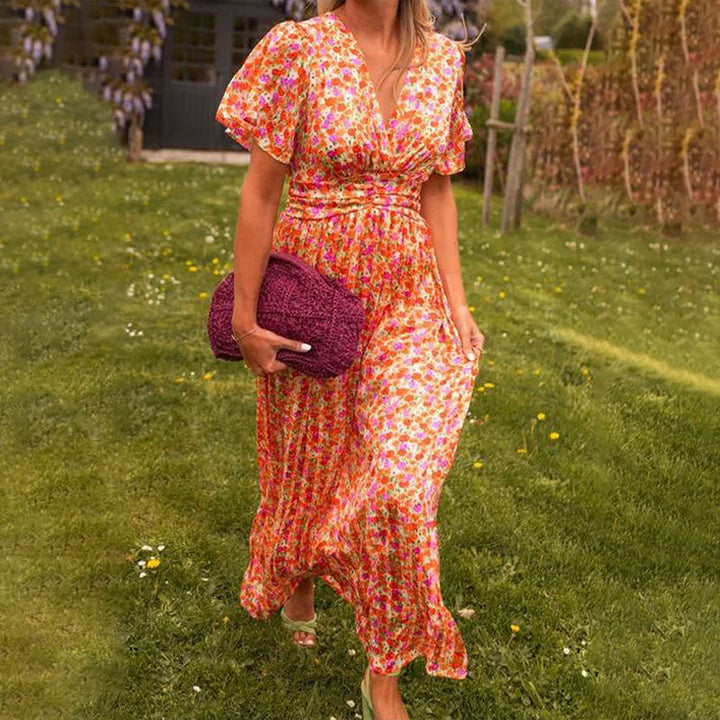 Alexa - Classic V-Neck Floral Print Dress