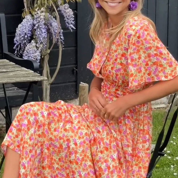 Alexa - Classic V-Neck Floral Print Dress